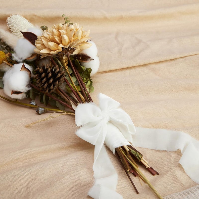Keypan White Velvet Ribbon for Gift Wrapping - 1 1/2 inch Wide Handmade Fringe Fabric Ribbons for Christmas Decorations, Baby Shower, Flower Bouquet - Image 3